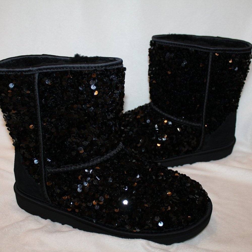 NIB‎ UGG STELLAR SEQUIN CLASSIC SHORT SHEARLING LINED BOOTS - Picture 3 of 9
